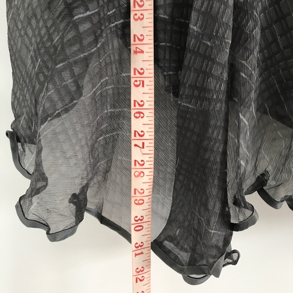 100% Silk Midi A Line Skirt Gray Chiffon Lettuce Hem Side Zip Womens M - Picture 5 of 12